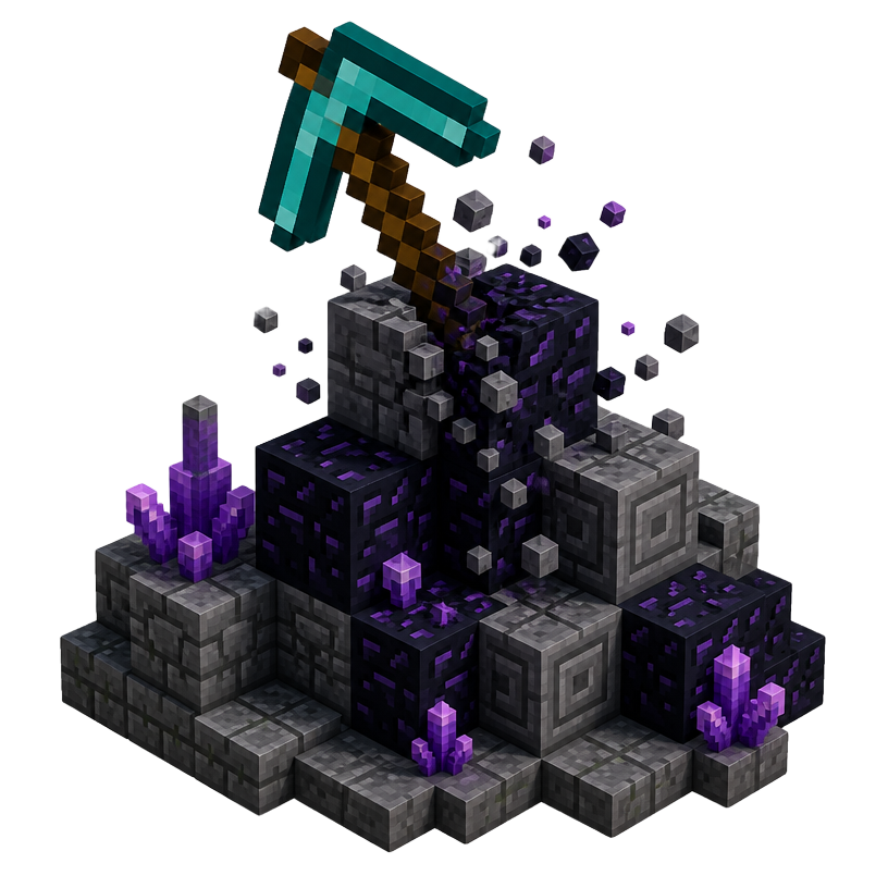 Voxelmotiv: hacka som bryter sten- och obsidianblock